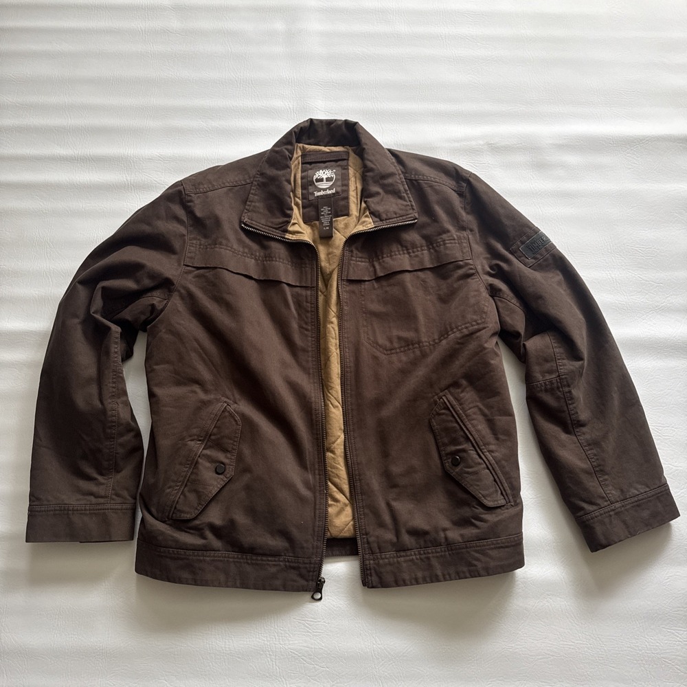 Timberland Jacket Mens Lg Large Brown Quilted Lined Utility Full Zip Jacket Y2K